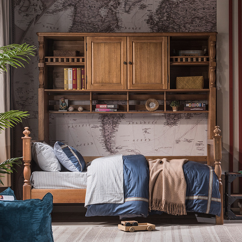 Closet bed in one walnut with cabinet bed spatial hanger bedding children's multi - functional wooden oil solid wood bed