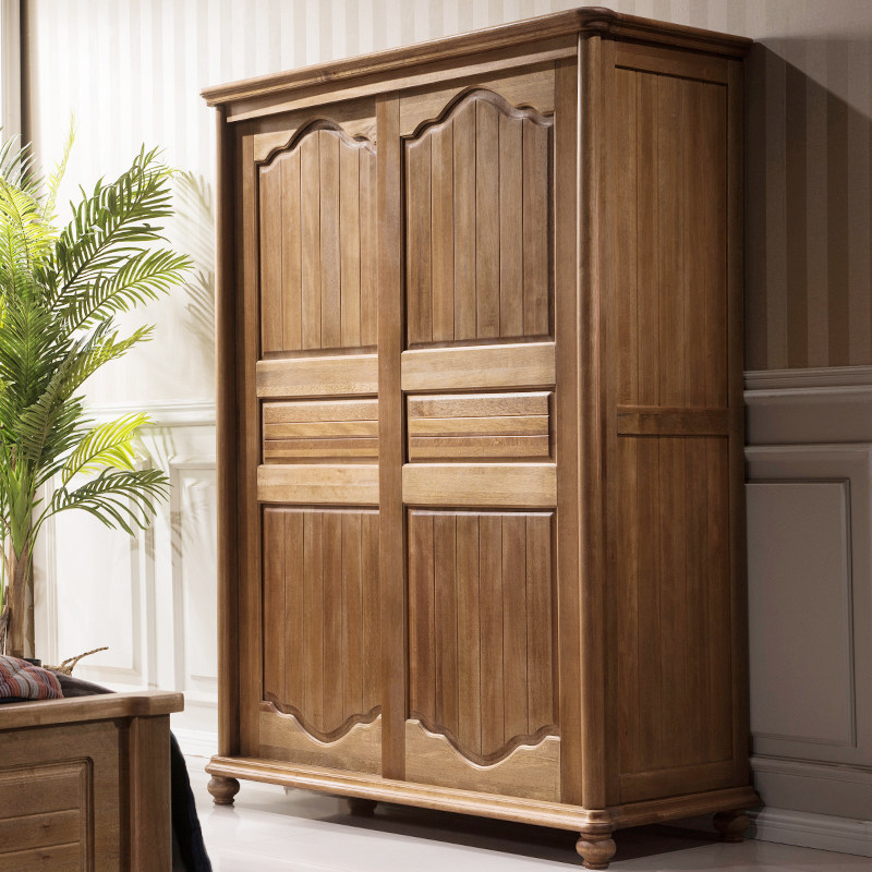 American all - solid wooden wardrobe pull door walnut wood wax oil three doors two dressing closet three doors three doors and three closet