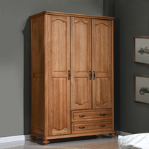  American full solid wood wardrobe sliding door wardrobe walnut wood wax oil three-door two-drawer wardrobe two-door three-door four-door