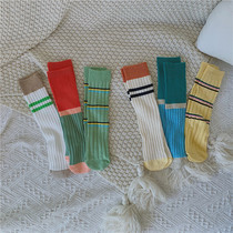 INS Wind spring and autumn childrens long tube without knee socks men and women Baby Baby stripes pile socks tide