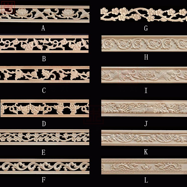 Dongyang wood carving new Chinese European solid wood line border line ceiling TV background wall decoration carved lines