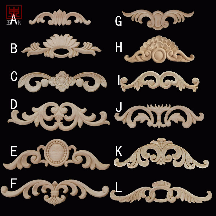 Solid wood European style long flower piece short patch Furniture TV background wall decorative flower piece Dongyang wood carving European style decal