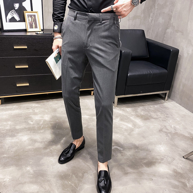 Men's Korean version Business casual Western pants Thin Nightclub Hairdressers in small footed casual pants suits 90% PANTS MEN