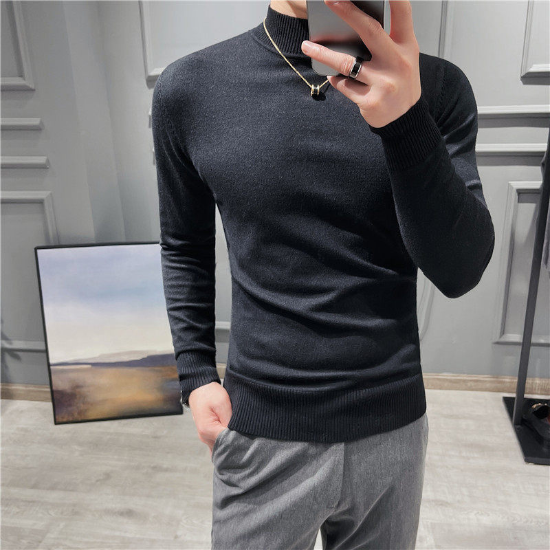 Spring autumn loaded black sweater half-height collar bottom-knitted sweatshirt for men 100 hitch comfortable and semi-high collar knit sweater