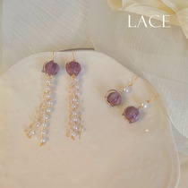 lace no earbuds original design Purple vine flower bud Summer French style retro purple plant earrings Mosquito Coil Ear Clip