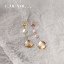 lace no earhole original medium long paragraph asymmetrical golden retro sheet metal baroque pearl mosquito coil ear clip