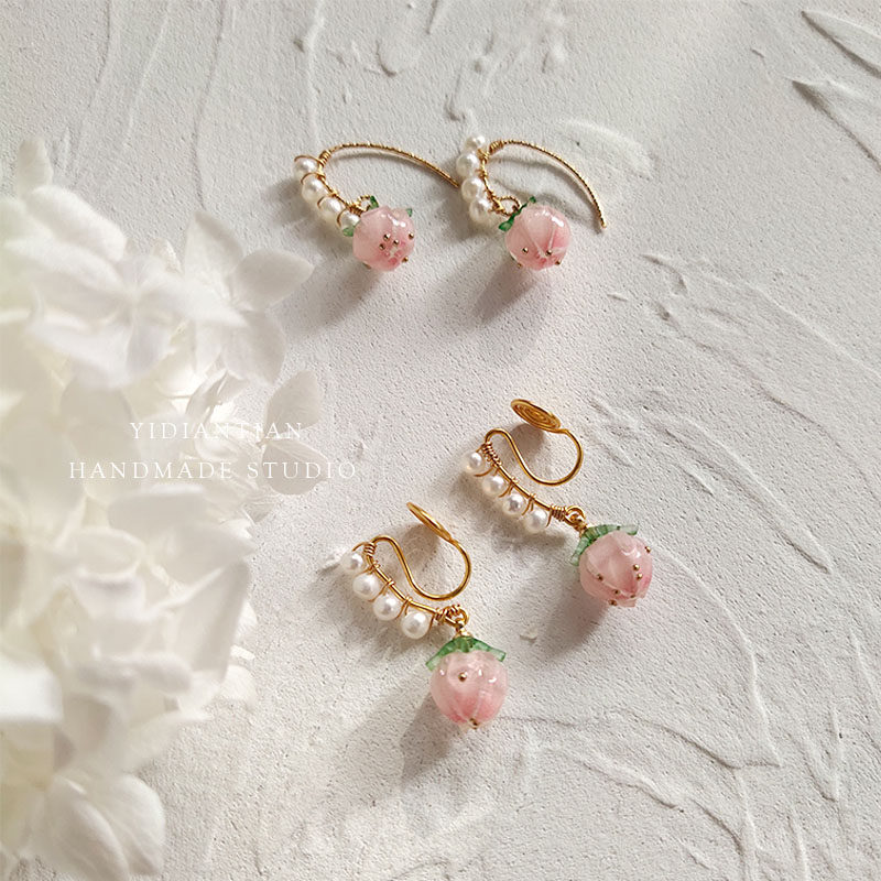 lace without ear holes hand-wound sweet strawberry freshwater pearl pink peach mosquito coil ear clip ear hook female