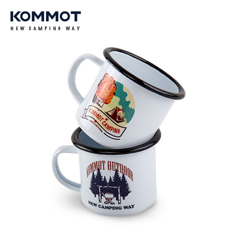 Outdoor Camping Enamel Cup Nostalgia Classic Mark Cup Retro White With Handle Tea Water Cup Picnic Camping Coffee Cup