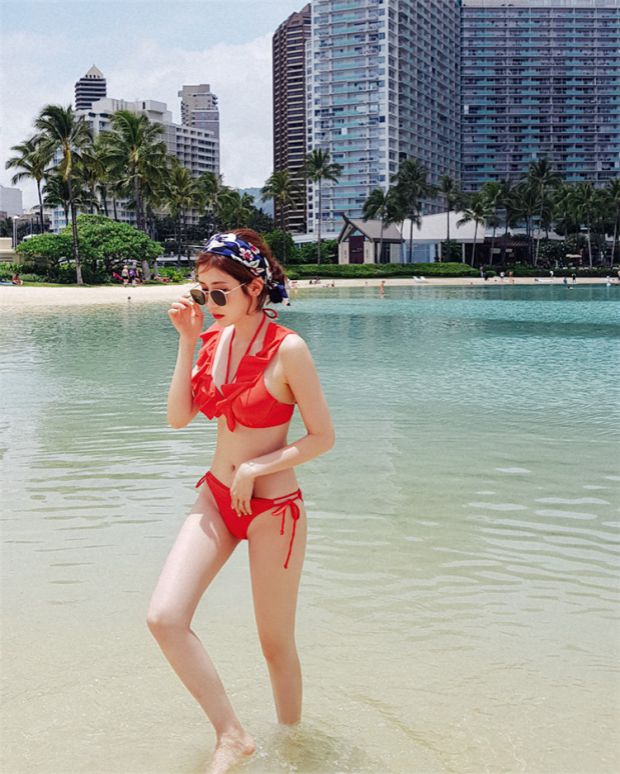 Wei Naibo 9954 Thiết kế dây đeo lá sen Hàn Quốc nữ áo tắm Khay thép tập hợp bikini nhỏ ngực - Bikinis đồ tắm bikini