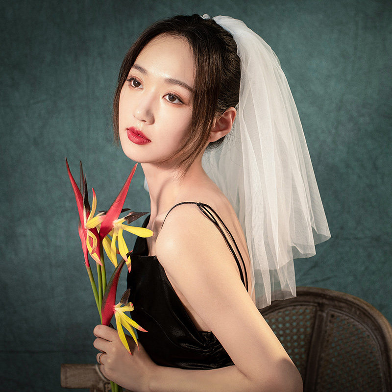 Bridal head yarn main wedding dresses head yarn headwear supersenssensual collar certificate retro net red photo prop Brigade slapping short