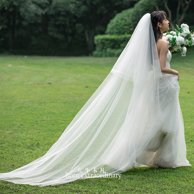 New bridal knot wedding main wedding veil overlong trailing head yarn Mori department outdoor minimalist ritual long head yarn 082