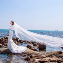 Bridal veil Main wedding headdress Super fairy Sen female simple plain white yarn travel photo props Wedding long tail