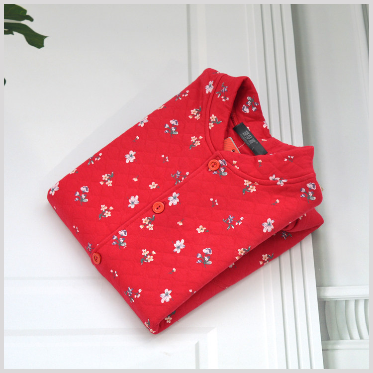 Ladies pure cotton thickened cardigan thermal underwear for the elderly single mother air cotton three layer thermal clothing large size