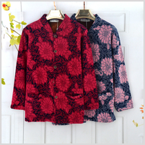 Grandma cardigan sweater plus velvet elderly knitwear womens thickened warm autumn and winter clothes old lady sweater