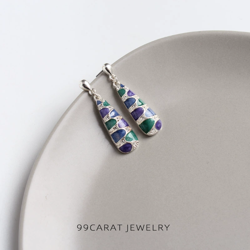 99 carat Châu Âu và Mỹ kết cấu trang sức phóng đại màu xanh lam, tím và xanh lá cây hoa tai kim cương lấp lánh (JV) - Vòng đeo tay Clasp