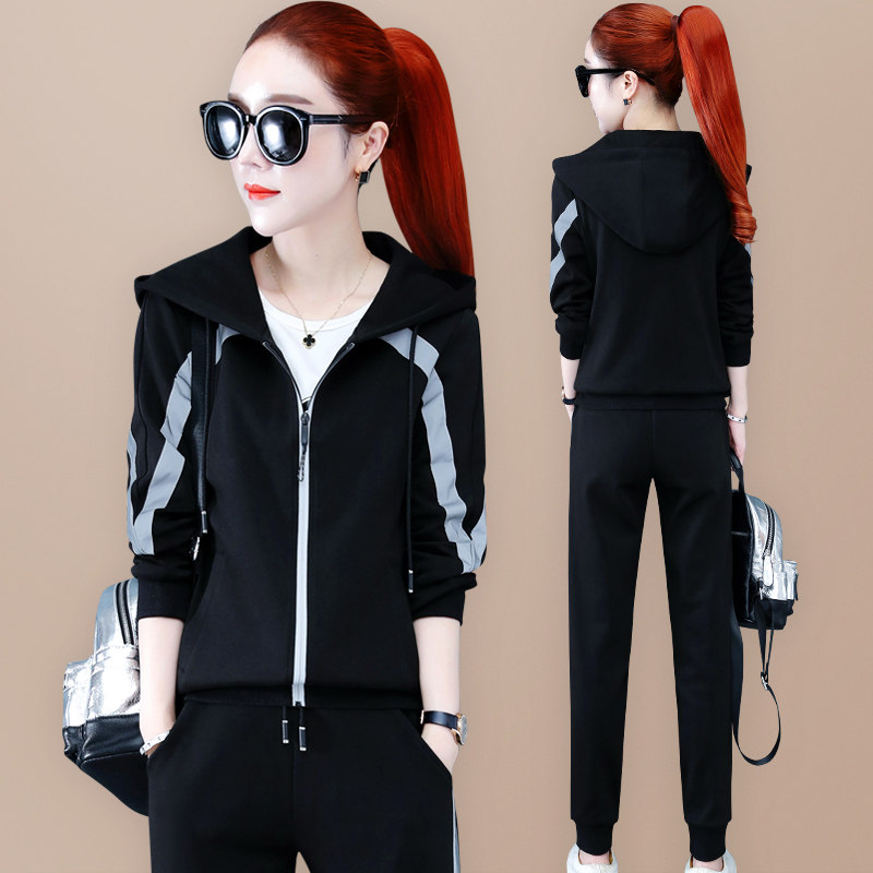 Leisure sports suit female spring and autumn 2022 new fashion Korean version hooded loose slimming all-match running three-piece suit