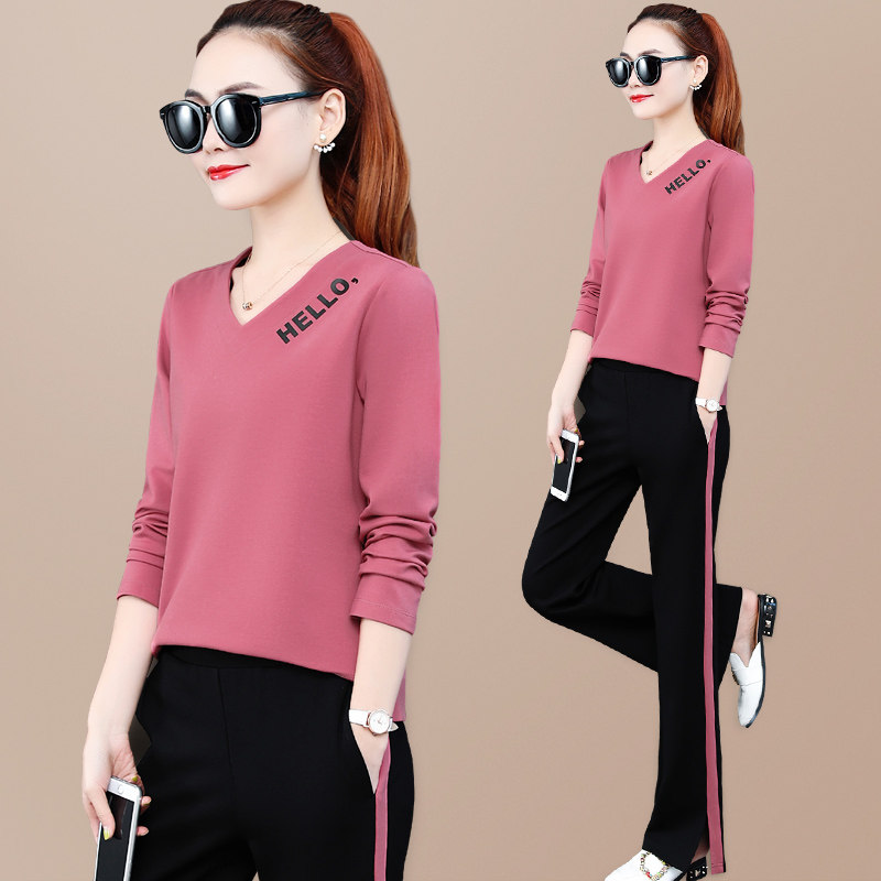 Spring and Autumn Sports Set Women 2023 new style V - collar leg pants Yang - style repair and leisure two pieces