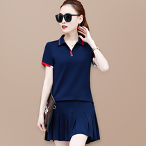 Tennis skirt sports suit womens summer 2020 new short-sleeved badminton suit lapel loose casual short skirt two-piece set