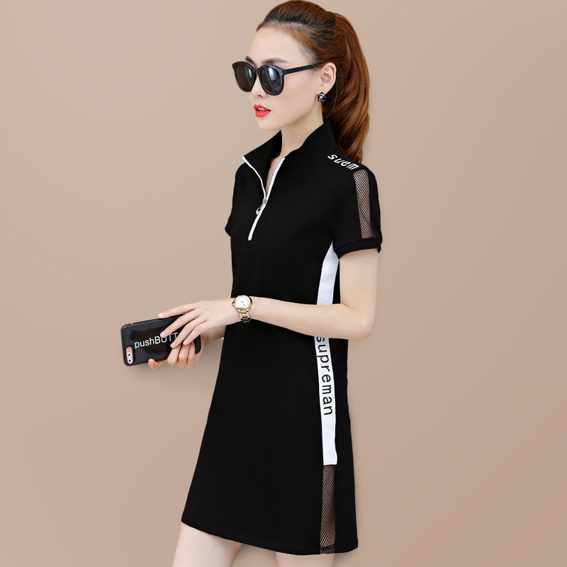 Medium-long version T-shirt female short sleeves 2022 new summer clothing online red loose Fashion Tide Sports Casual Ocean Dress