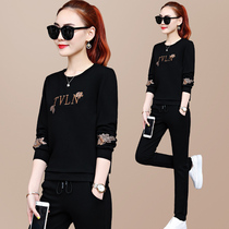 Sportswear womens sports suit spring and autumn 2021 new round neck loose sweater slim Korean casual two-piece suit
