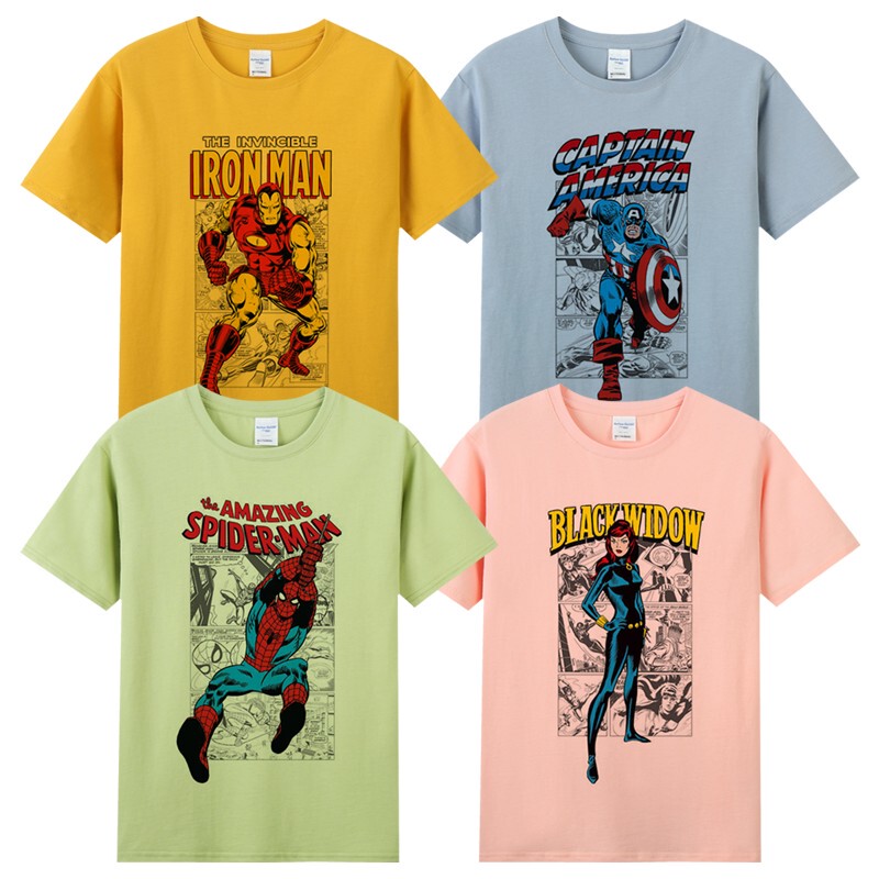 Retro Marvel Iron Man Spider-Man Captain America Printed Peripheral Summer Pure Cotton Round Neck Short-Sleeved T-Shirt for Men Retro Marvel Iron Man Spider-Man Captain America Printed Peripheral Summer Pure Cotton Round Neck Short-Sleeved T-Shirt for Men