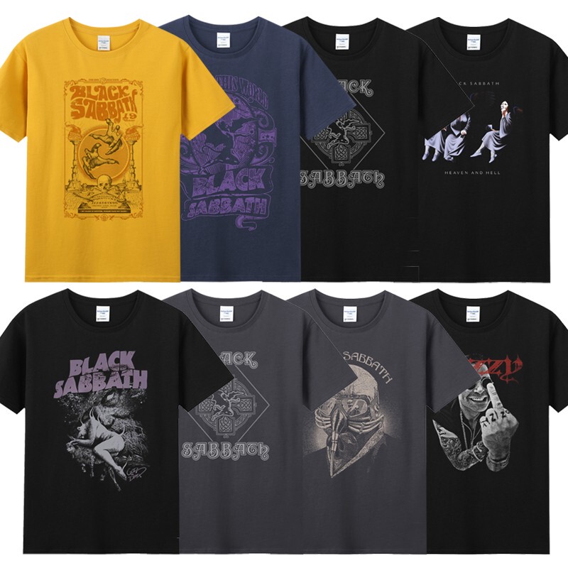 Summer Men's Rock Pure Cotton Round Neck Short-Sleeved Music Merchandise Rock Band T-Shirt Black Sabbath