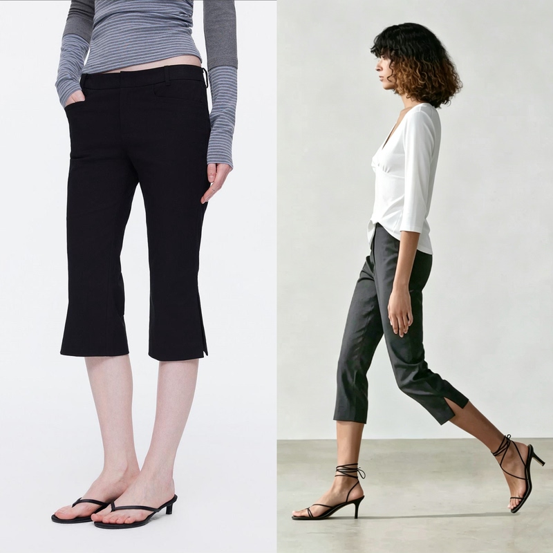 Jhz "Capri Pants" Retro Ins Style High-End Look, Slim-Fit Low-Waist Suit Cropped Pants in Black and Gray