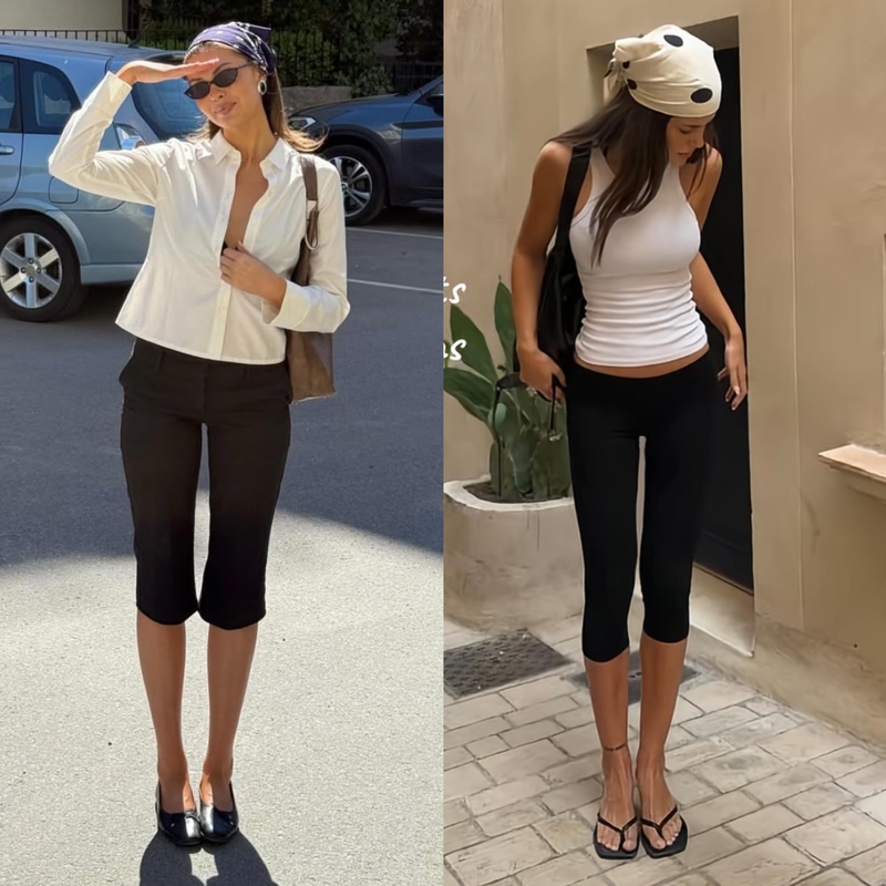 Jhz "Capri Pants" American Retro Cropped Pants European and American Supermodel Style High-Waisted Slit Flared Skinny Pants