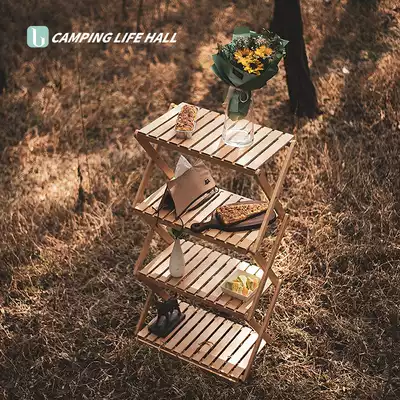 Outdoor multi-layer storage rack multi-layer storage shelf portable solid wood storage table self-driving camping folding table