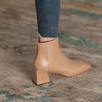  Givenivan nude boots womens new square head thick heel ankle boots all-match mid-heel boots 4cm-6 5cm