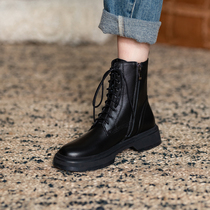  Givenivan feet thin~Height-increasing Martin boots womens booties leather wild side zipper lace-up thick bottom 3cm