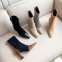  Givenivan super thin~High-heeled booties womens new pointed single boots mid-tube rear zipper skinny boots 7 5cm