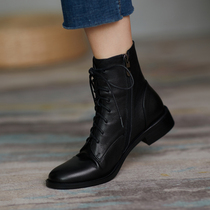  Givenivan comfortable soft bottom~Leather Martin boots womens British style new small booties medium heel thick heel 3cm