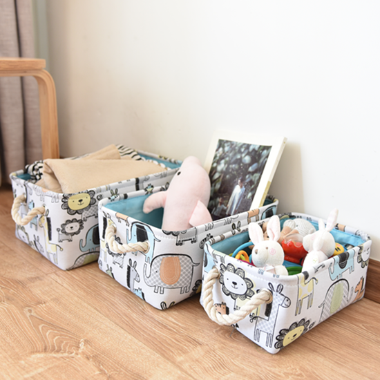Hardening cartoon children's toy container box snack packing box cotton canvas collection basket folding collection basket