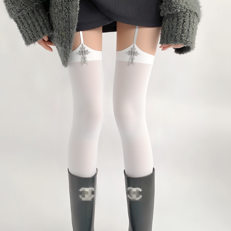 Cross Academy Style Over-The-Knee Socks Jk Sexy White Black Stockings Pure Desire Versatile Japanese Style Black Suspender Stockings Long Socks