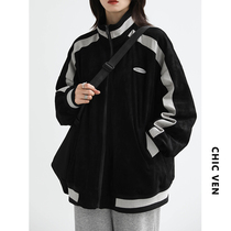 CHICVEN return to school street retro boyfriend wind suede loose stand neck jacket womens coat autumn