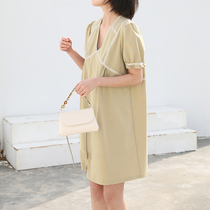 CHICVEN playing space Korean version of temperament color color color webbing V-neck dress lace-up loose Medium-length dress women