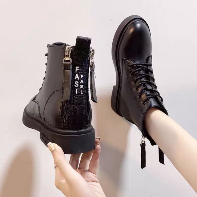 Double zipper Martin boots for women British style 2024 spring and autumn new thick-soled plus velvet short boots slim boots single cotton boots in