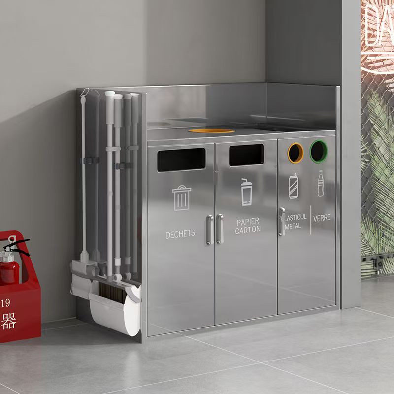 Commercial Hidden Cabinet-Style Trash Bin, Large Iron Trash Cabinet, Vertical Trash Bin for Internet Cafes, Restaurants, and Burger Shops