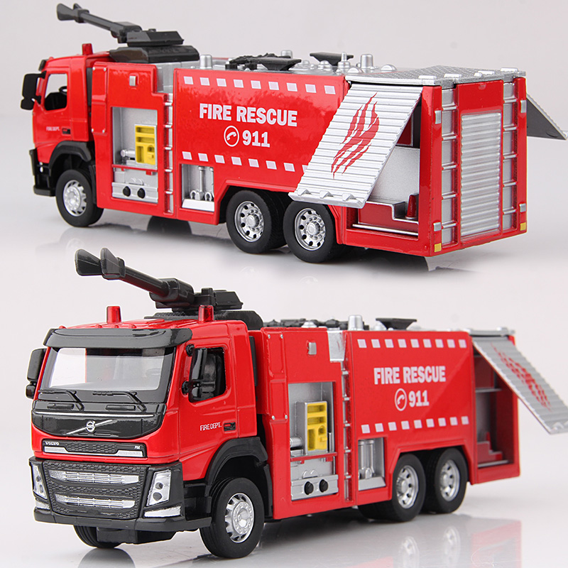 Caipo Volvo engineering car model simulation children's sound and light alloy car model fire truck truck boy toy
