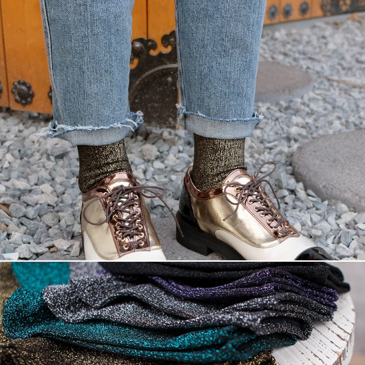 Spot socks for daughters bling silver silver cotton socks imported fashion female socks full of 3 pairs