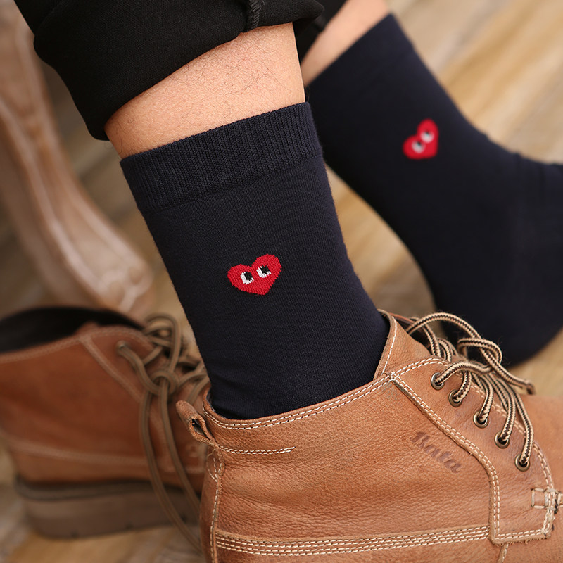 Dongdai South Korea imported socks of men's red heart playy fashion trend male socks in spring and autumn