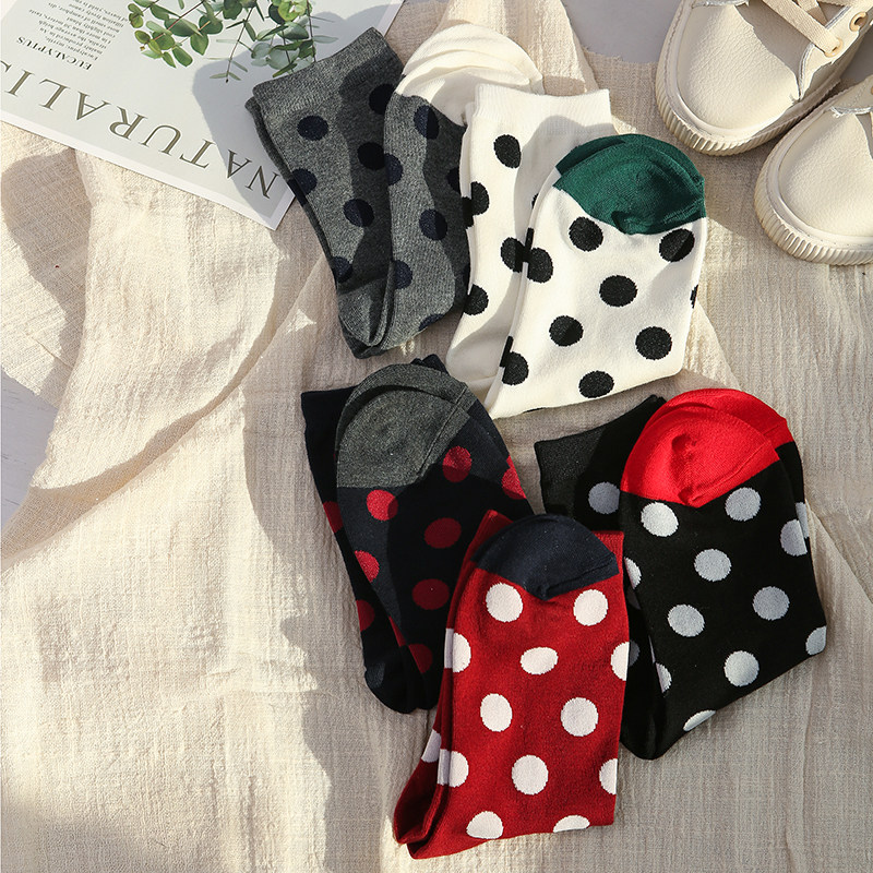 South Korea East Gate Black & White Wave Dot Socks Female Midbarrel Socks Japan Round Dot Academy Wind Girl Hearts Collage