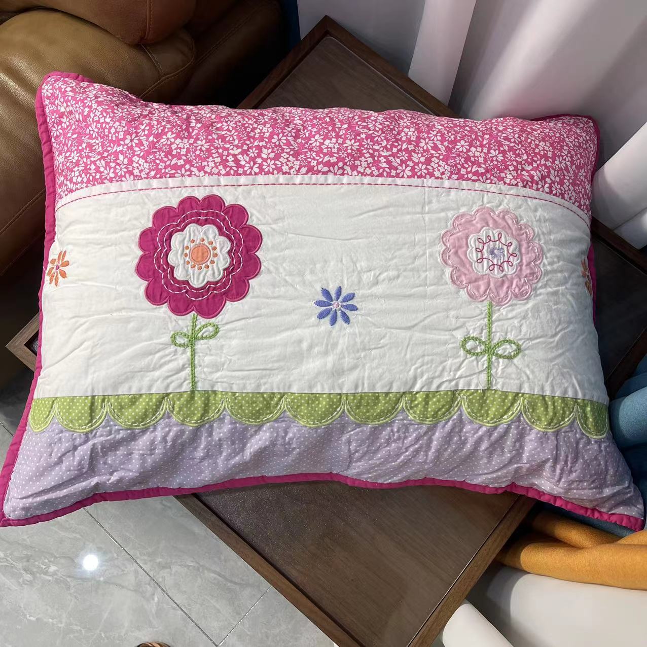 Foreign trade quality chao good pure cotton fine tape embroidery hand-quilted adult pillow case 50*70cm single~