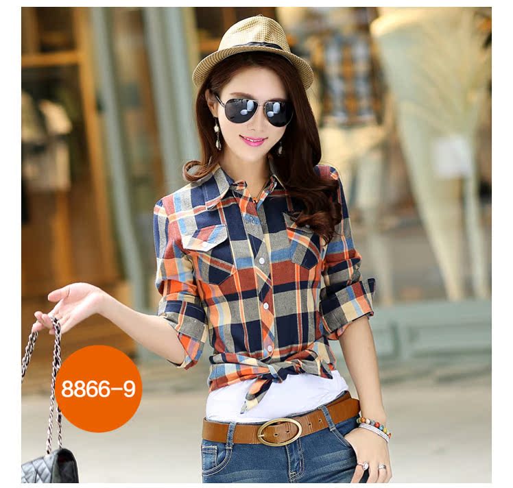 Áo cotton mỏng Hàn Quốc mùa xuân và mùa thu nữ Áo mới kẻ sọc Áo sơ mi nữ dài tay áo sơ mi giản dị áo voan kiểu