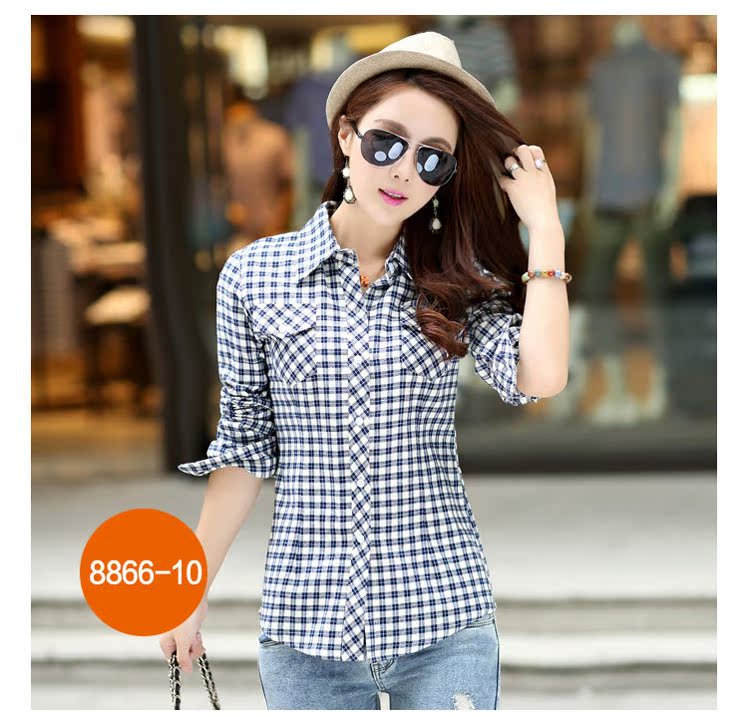 Áo cotton mỏng Hàn Quốc mùa xuân và mùa thu nữ Áo mới kẻ sọc Áo sơ mi nữ dài tay áo sơ mi giản dị áo voan kiểu