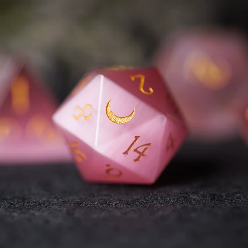 Pink dice, board game, cat's eye, with gem