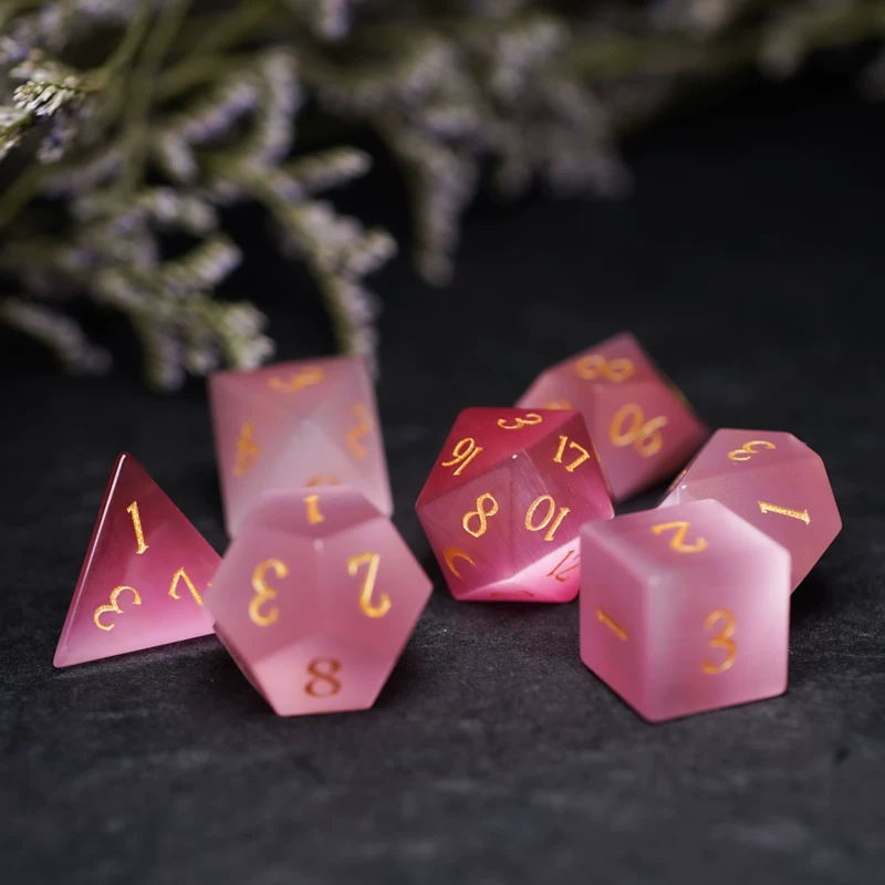Pink dice, board game, cat's eye, with gem