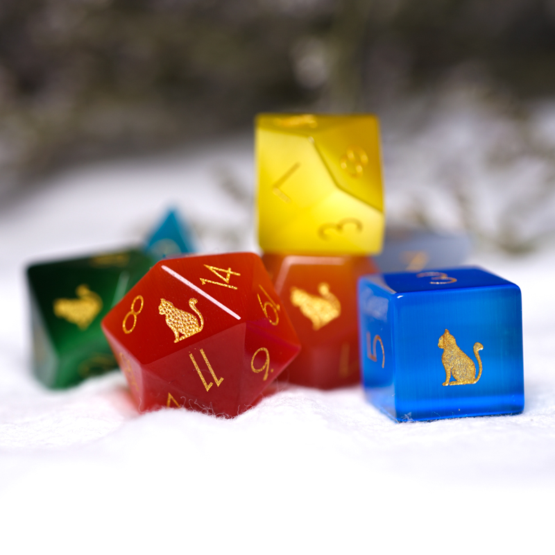 Cat eye stone COC running group dice TRPG table tours DND dice gems full mix to customize kitty themes