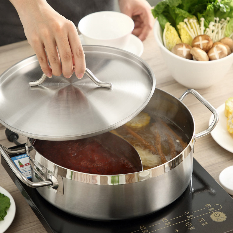 Thickened Stainless Steel Composite Bottom Hot Pot Pan Basin Clear Soup Pan Mandarin Duck for commercial dining room Beef Fire Pot Shop